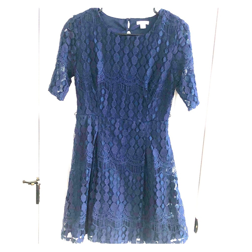 Navy Blue Long Sleeve Lace Dress